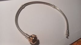 NEU PANDORA SILBER ARMBAND MIT VERGOLDETEN VERSCHLUSS 19 CM