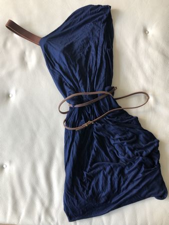 Maje robe bleu marine avec cuir
