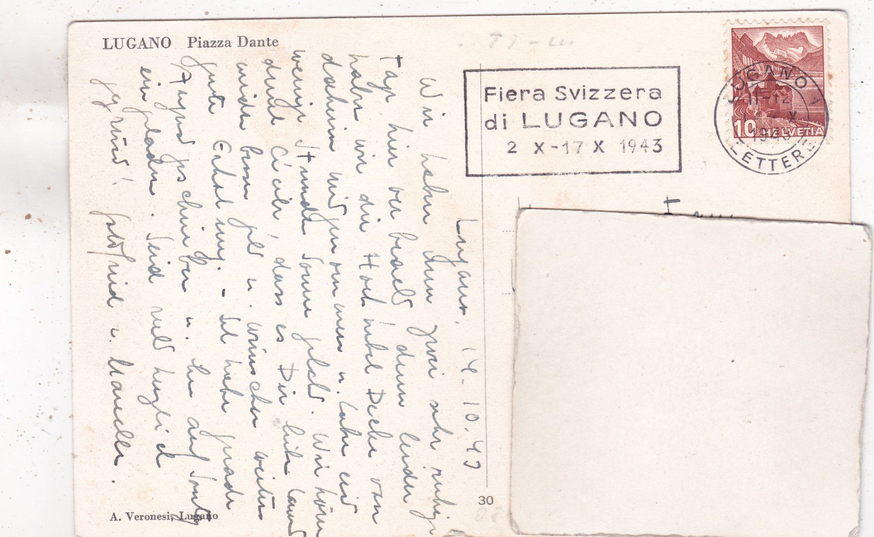 Ansichtskarten: Lugano Piazza Dante 1945 – Gebraucht aus Herisau von Lisegrat2008 1
