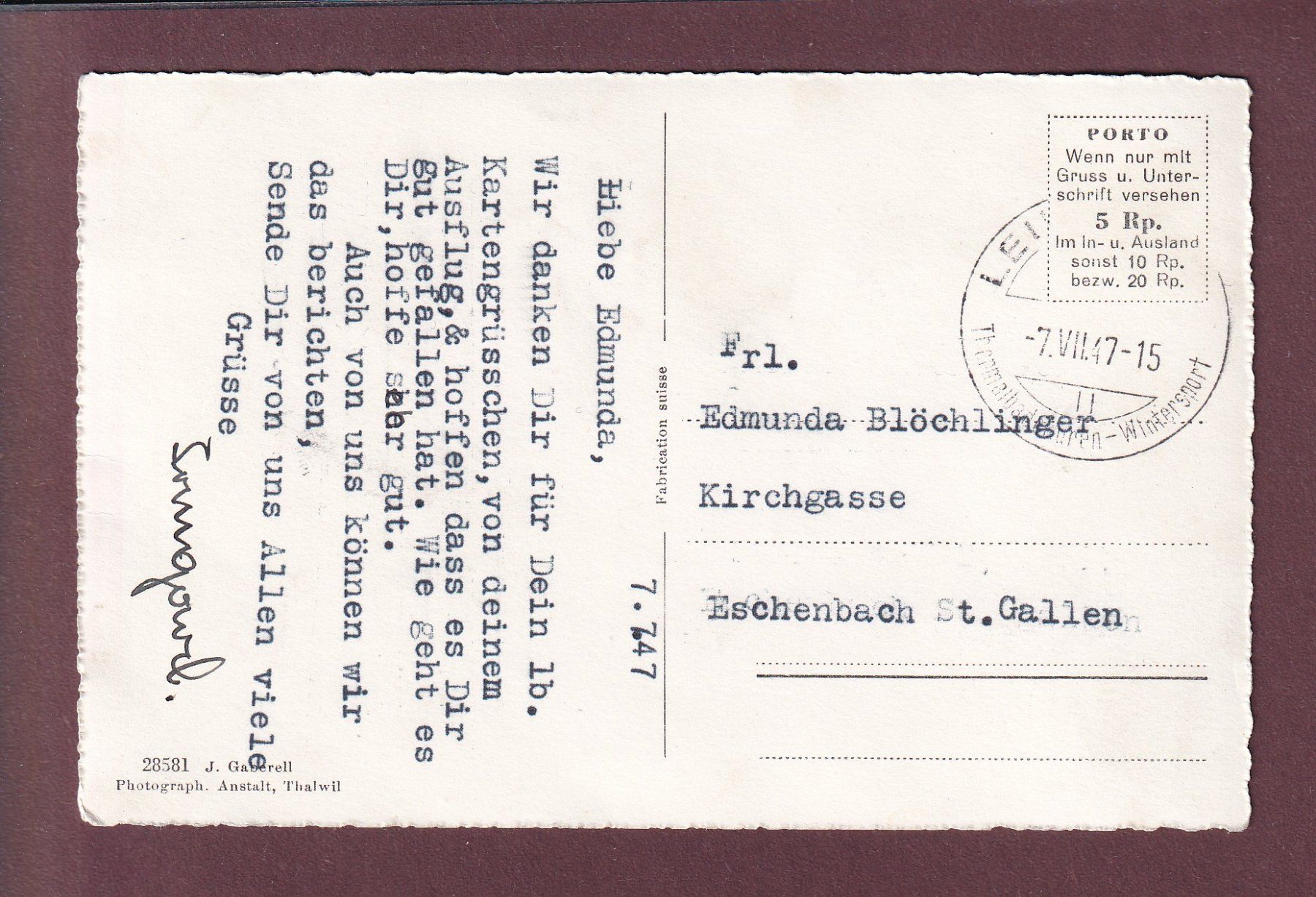 Cartoline postali: LEUKERBAD - Teilansicht - 1947 – Usato da Pully venduto da nicecards 1