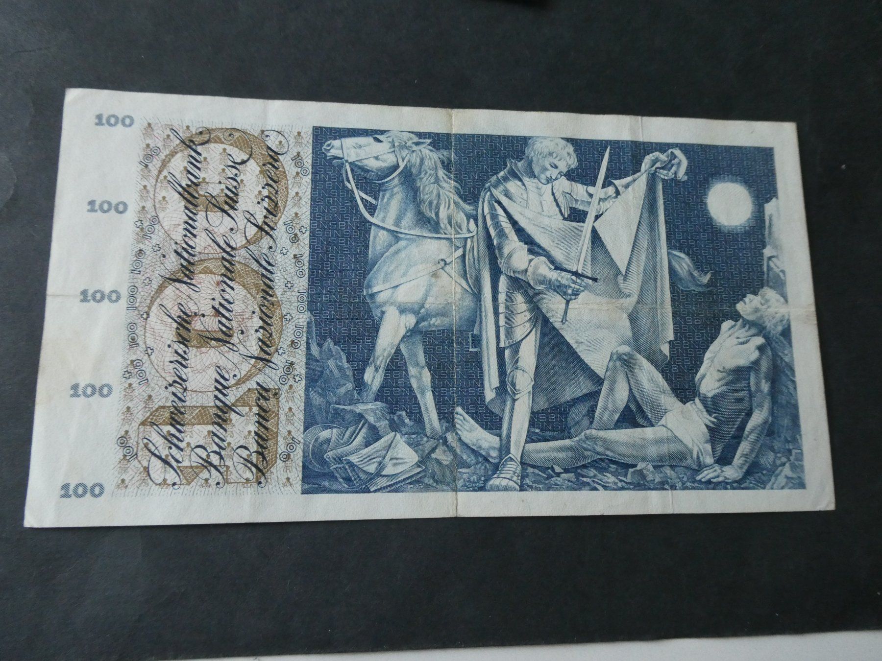 Banknoten: Schweiz 1956, 100 Franken – Gebraucht aus Hinterforst von Rohusri 1