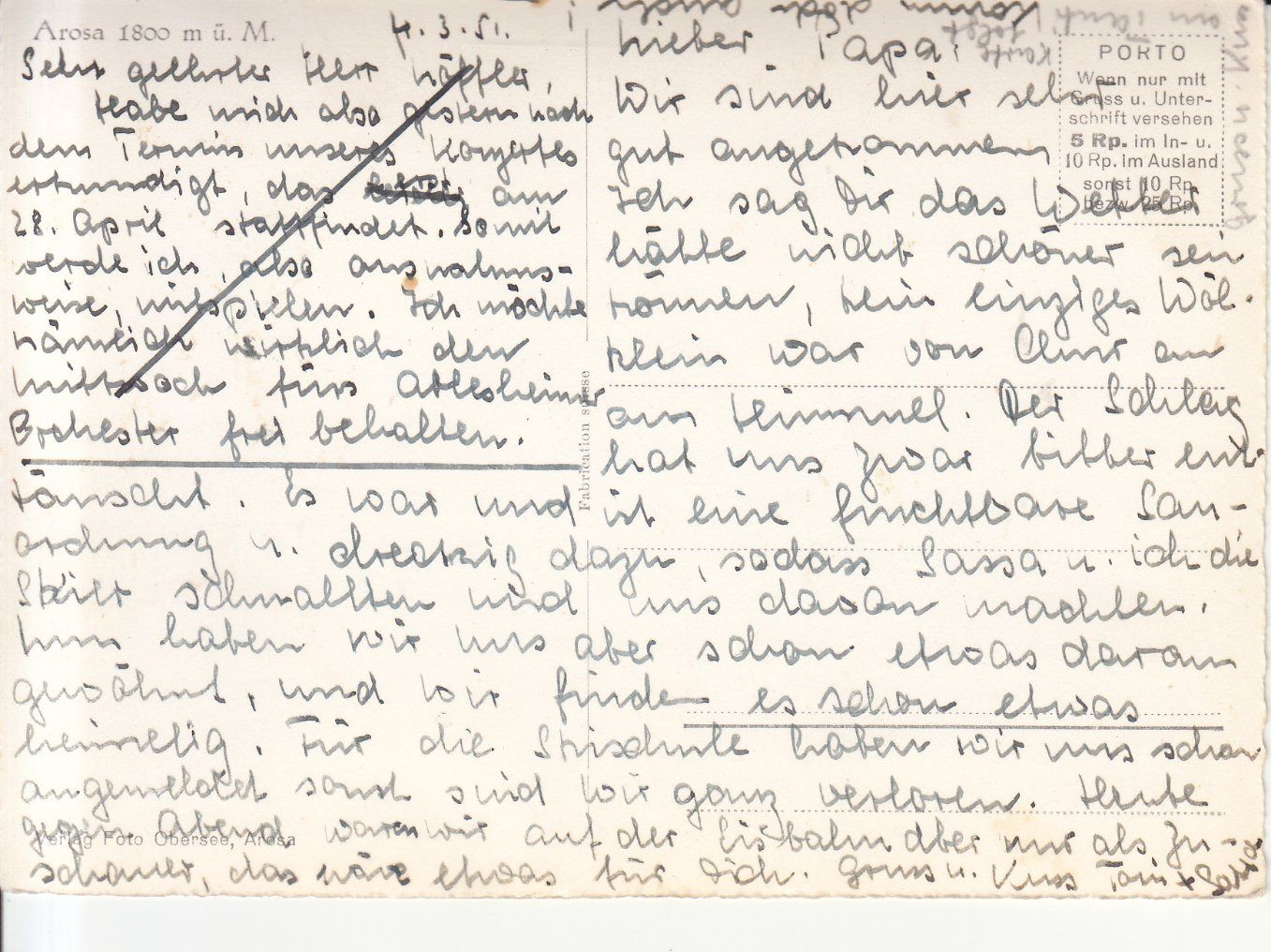 Cartoline postali: Arosa 1951 – Usato da Bürglen TG venduto da StampGraf 1