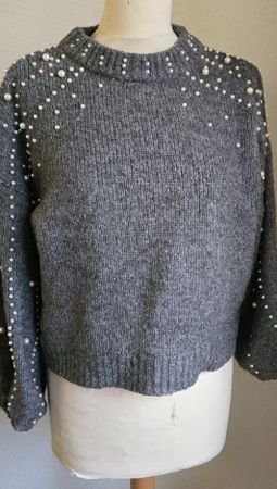 Pull chaud et doux en laine Alpaga gris avec perles taille S