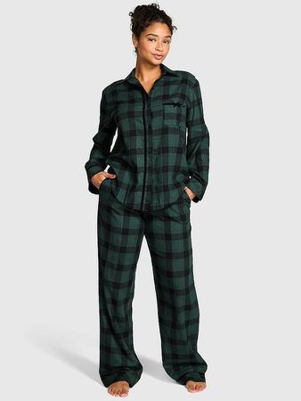 💕VICTORIA'S SECRET PINK💕 Flanell Pyjama Set Green/Black XS