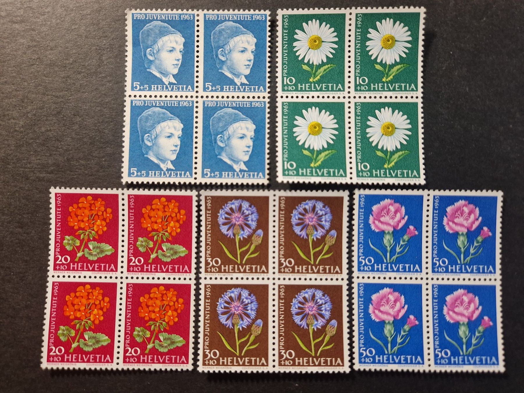 Alle Briefmarken: Pro Juventute 1963   4 block postfrisch ** – Gebraucht aus Bouveret von hckoala