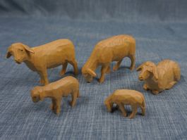 Holzfiguren Schafe Set 5-teilig