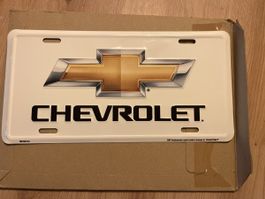 Chevrolet Metallschild Logo weiss neu