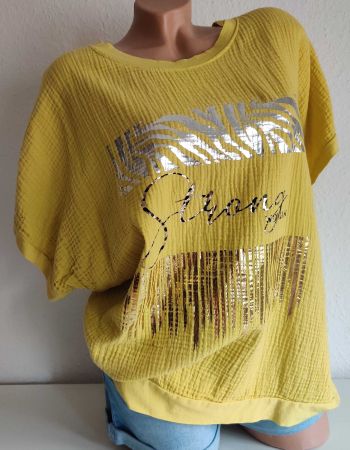 Musselin Shirt Bluse neu Leo-Print EG 44/46 AA 66 cm Gelb BW
