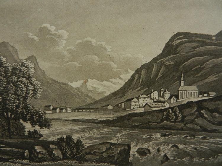 Stiche: Das Dorf Splügen Aquatinta – Gebraucht aus Risch von Antikfee 1