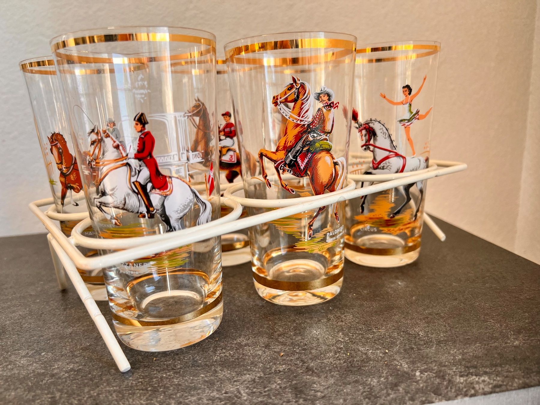 Bicchieri: 6 Wassergläser Reiter Motiv, mit Halter – Usato da Rodersdorf venduto da Vespa1111