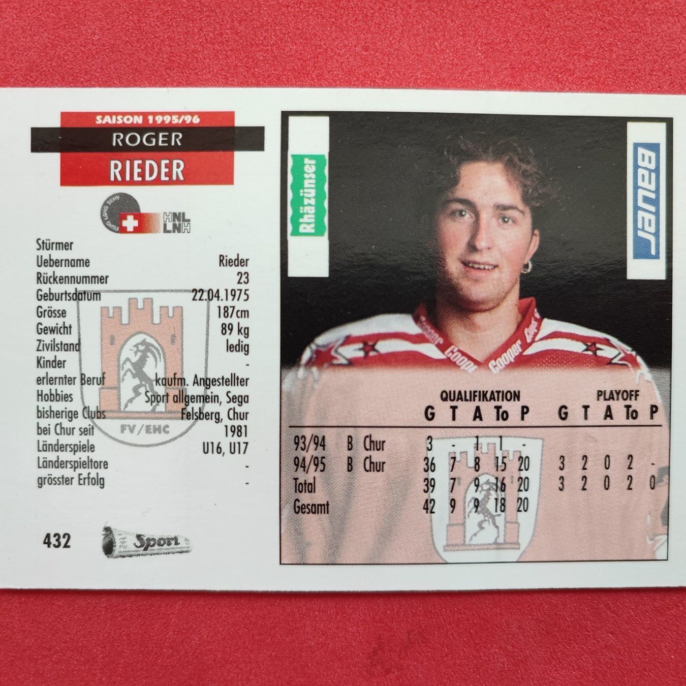 Carte collezionabili: Roger Rieder - EHC CHUR - 1995/96 – Usato da Dübendorf venduto da kb86_MOVIE 1