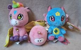 3er Set Glitzer Stofftierchen: Einhorn, Drache & Co