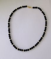 Halskette Obsidian, Unikat Silber/vergoldet