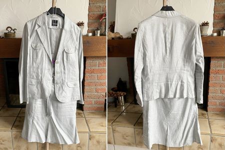 TAIFUN silbergrau elegant Kostüm Gr. 38 waschbar 100% Leinen