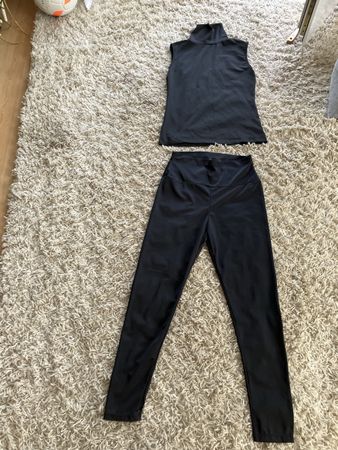 Damen Rollkragen Top ärmellos und Leggings Schwarz Gr M