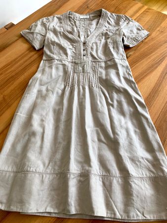 EDC Esprit Leinenkleid beige Gr. 34 aufwändige Details neu