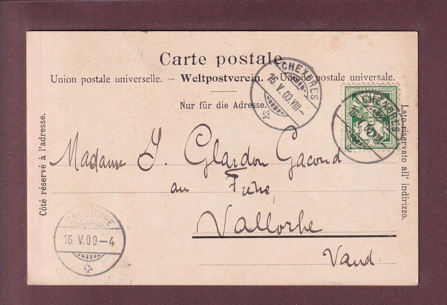 Cartoline postali: CHÂLET SUISSE - 1900 – Usato da Pully venduto da nicecards 1