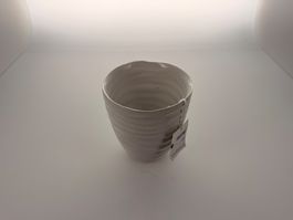 Dekorative Keramikvase weiss mit Rippenmuster Unikat neu
