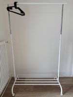 White Clothes Rack with Wheels and Shelf