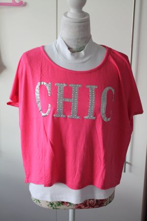 🌸 Cooles pinkiges Shirt, CHIC, Silberschriftzug & Nieten 🌸