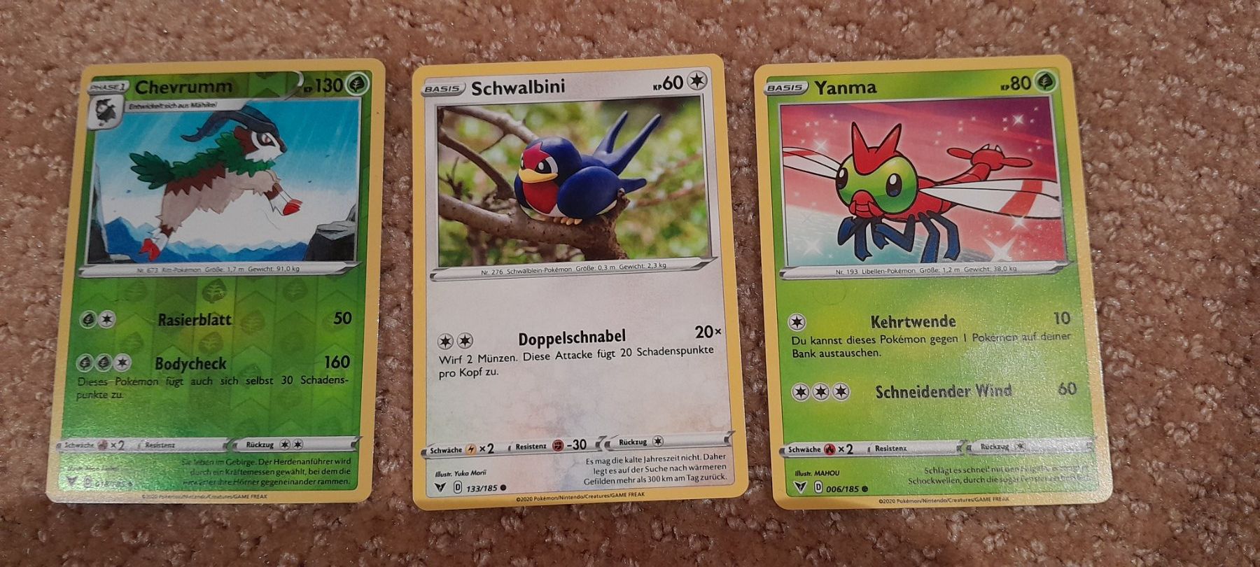 Karten: Pokémon Karten: Chevrumm, Schwalbini, Yanma – Neu (gemäss Beschreibung) aus Zürich von cole15