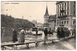 Ansichtskarte Luzern,  Hochwasser  (mit Rösslitram)