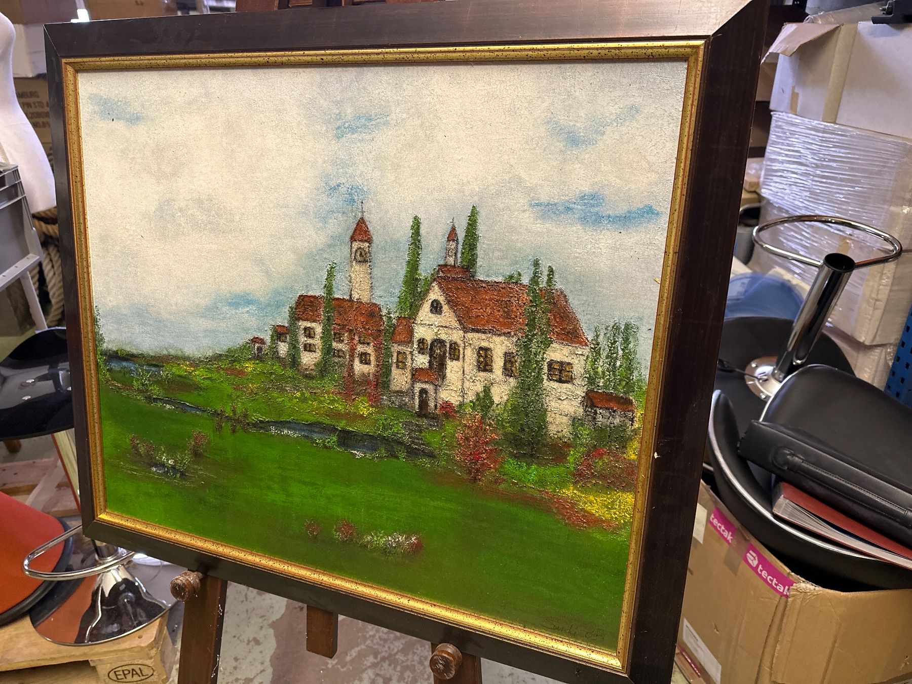 Gemälde: Ölgemälde Dorf mit Kirche Sandy 09, 83x71cm – Gebraucht aus Necker von liq24 1