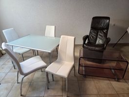 table, chaises, fauteuil, table basse
