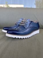 French Blue Patent Leather Platform Shoes - Size 38