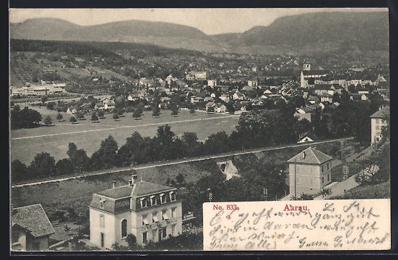 Cartoline postali: Aarau, Totalansicht aus der Vogelschau – Usato da Berlin venduto da bartko-reher