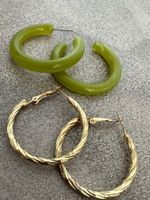 2er Set Ohrringe, Hoop-Ohrringe, Gold & Grün, neuwertig