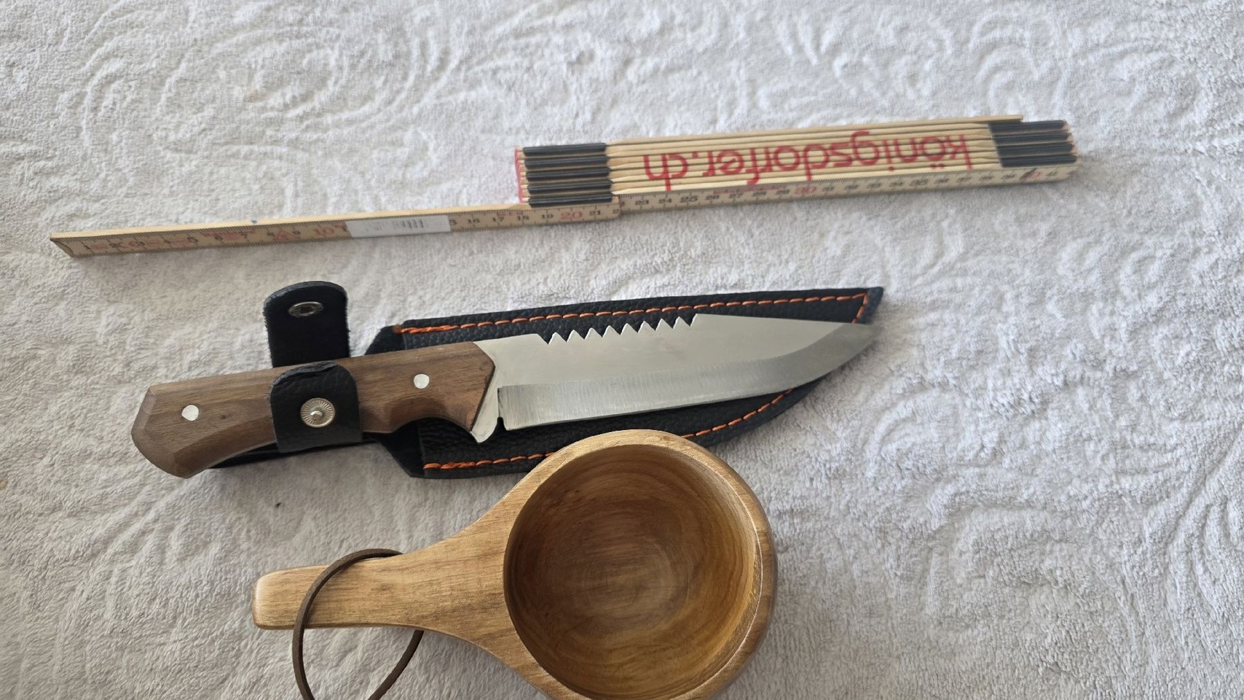 Zubehör: Handgefertigtes Jagdmesser 4116 Stahl + Walnussholz + Kuksa  – Neu und originalverpackt aus St. Margrethen SG von Duezenli61 2