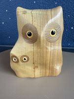 Holz Eule Spardose UBS mit Aufzug Schlüssel guter Zustand