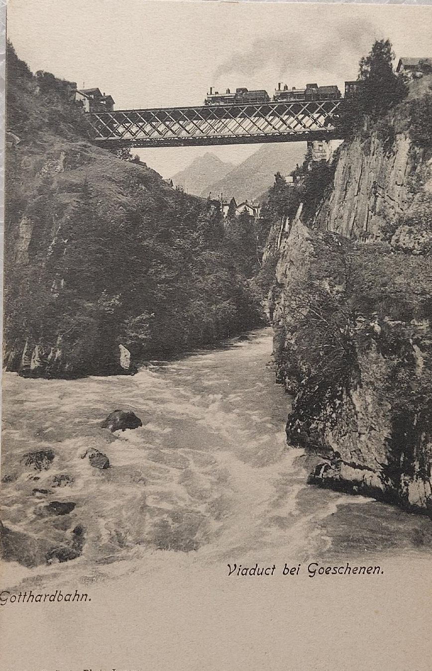 Cartoline postali: GOESCHENEN   viaduc - Gotthardbahn mit 2 Dampfzug – Usato da Delémont venduto da Domdom1