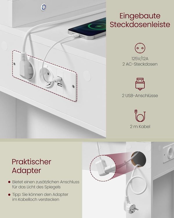 Schminktisch mit LED Beleuchtung und Spiegel Weiss GLAMORA 7