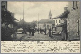 1900 ca., MONNAZ, TRÈS BELLE VUE ANIMÉE, RARE (ECHICHENS)
