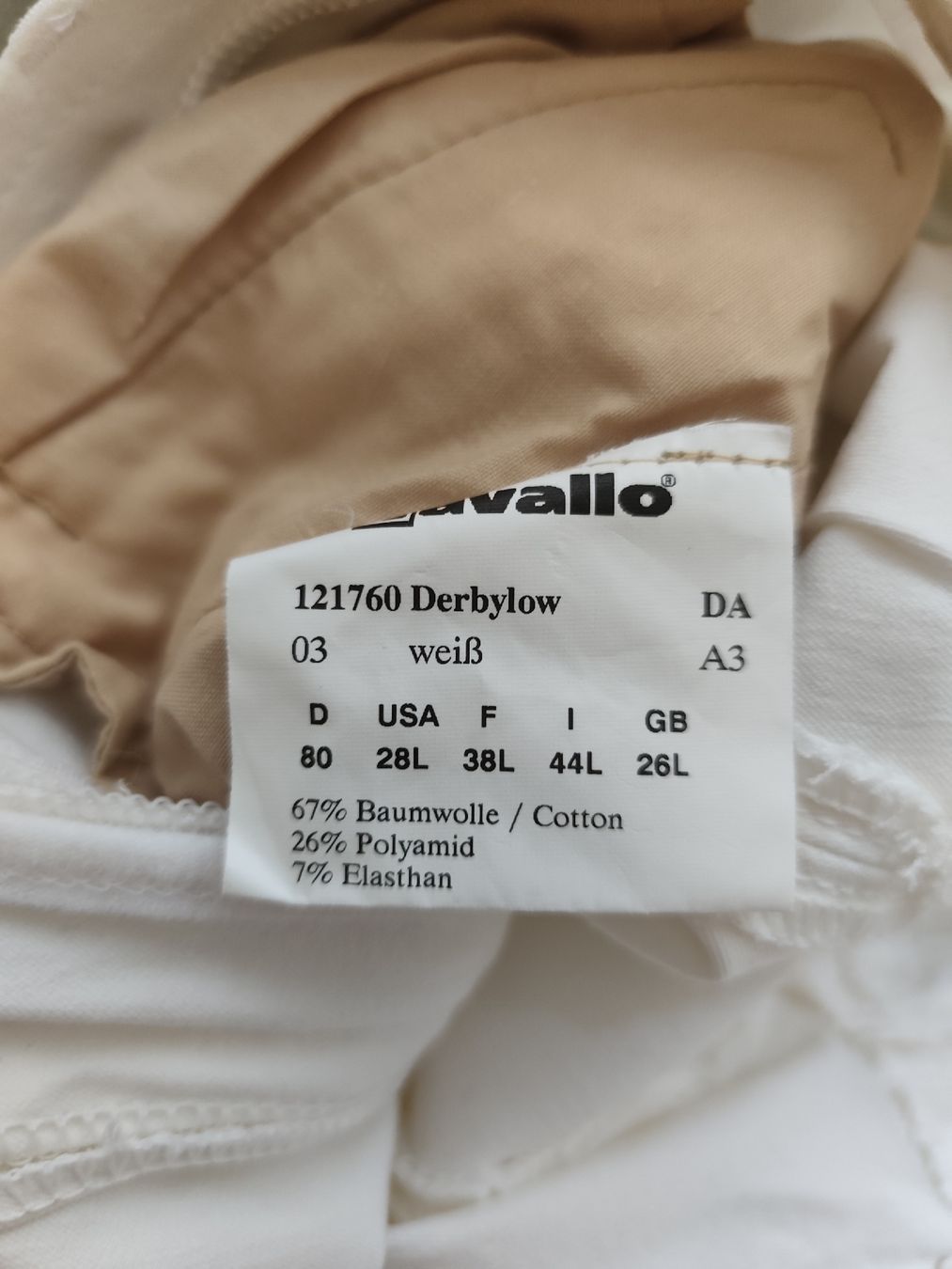 Pantaloni: Cavallo Derbylow Reithose, weiss, Gr. 80 – Usato da Muri b. Bern venduto da Vuissens 1