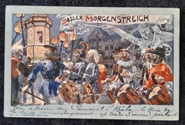 AK Basler Morgenstreich, Fasnacht Basel, gelaufen 1902