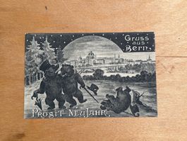 Antike Postkarte, Bärenkarte, Bern, Neujahr, 1908, gel.