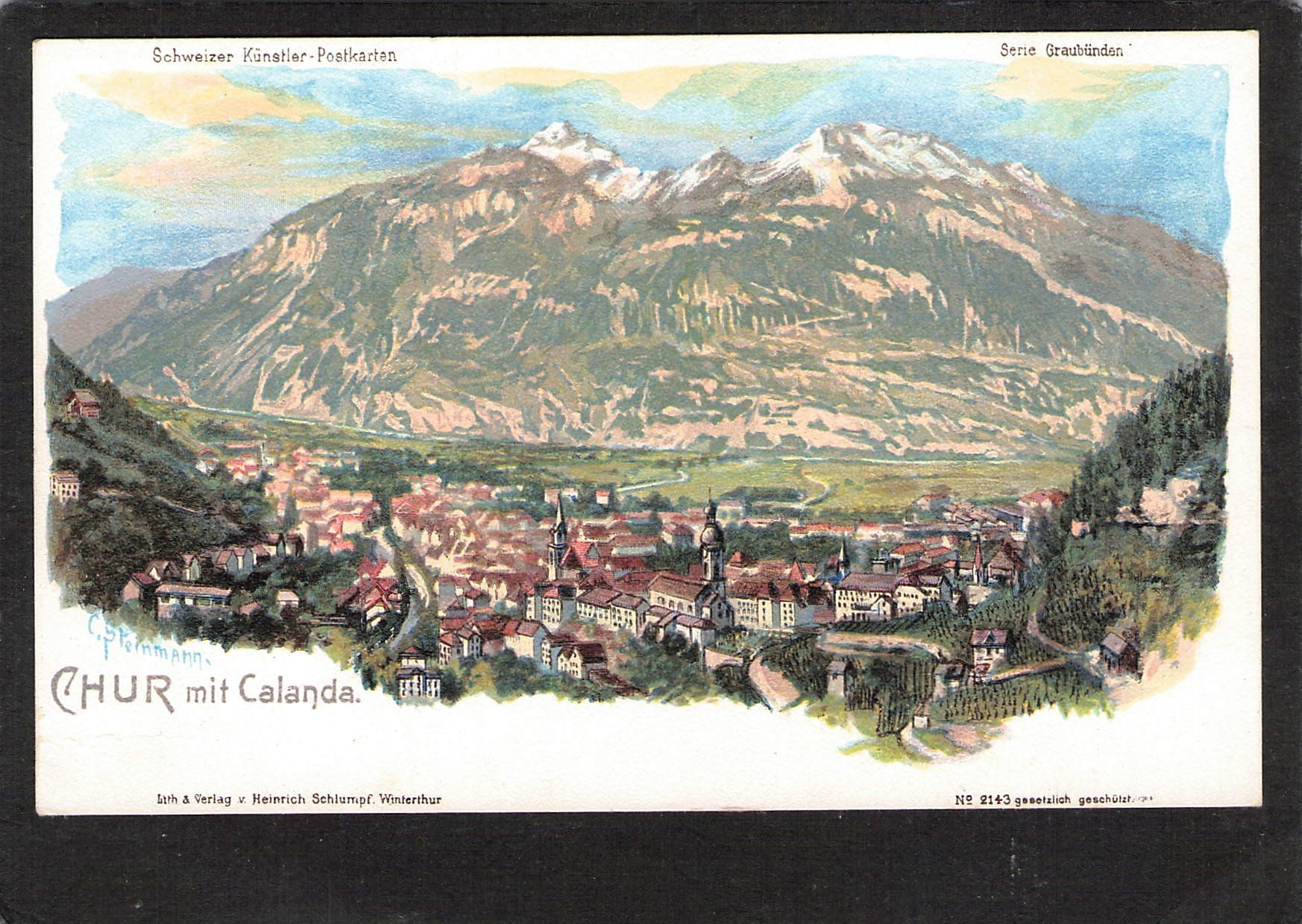 Cartoline postali: # Chur mit Calanda , Steinmann Litho – Usato da Reichenburg venduto da Pipo-67