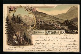 Litho Chateau d'Oex, Gesamtansicht, Gebi