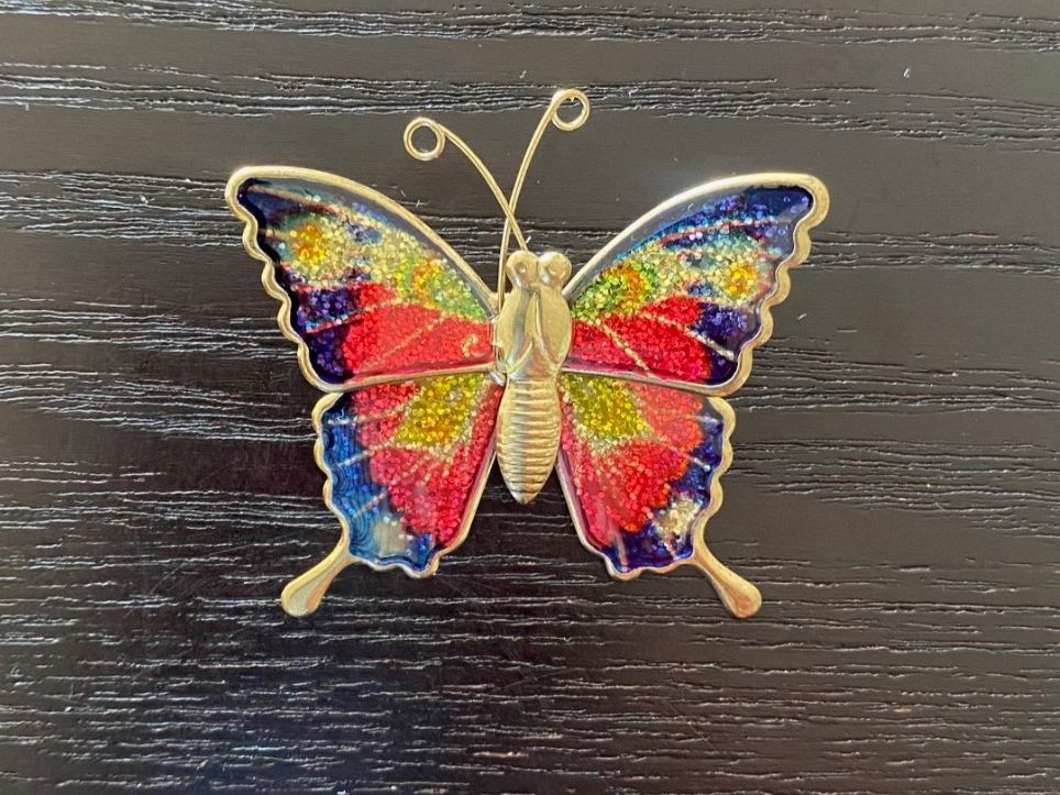 Spille & Fermagli: Brosche Schmetterling goldfarben mit mehrfarbiger Einlage – Usato da Aarau venduto da radilio01