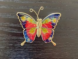 Brosche Schmetterling goldfarben mit mehrfarbiger Einlage