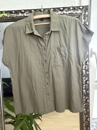 Damenbluse Kurzarm olivgrün Gr.40-42  Leinen/Baumwolle- NEU
