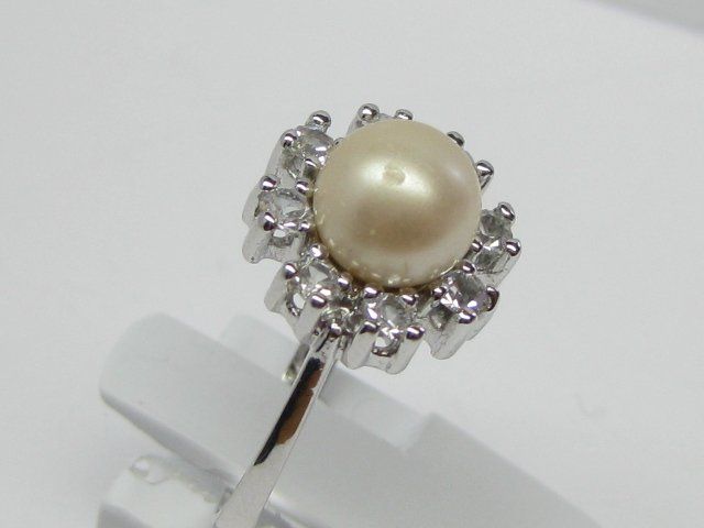Anelli: Silber Ring 925 / Perle / weisse Schmucksteine / Gr. 55 – Usato da Ermatingen venduto da Decovin 2