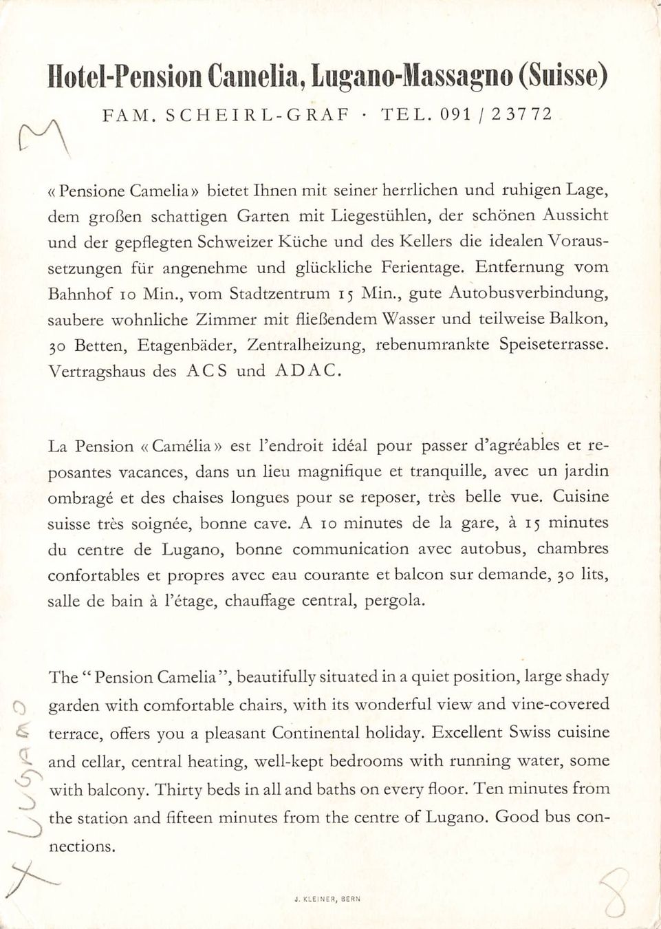 Ansichtskarten: Hotel Camelia Lugano Massagno G – Gebraucht aus Biasca von Blenio71 1