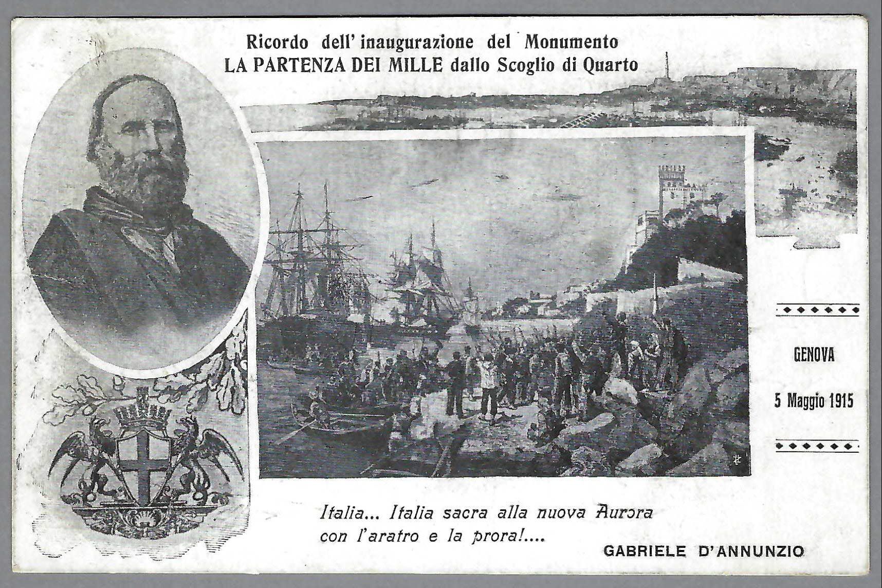 Cartoline postali: 1915, QUARTO, GARIBALDI, PARTENZA DEI MILLE – Usato da Pura venduto da ulisse1957