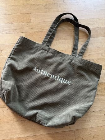 Sac cabas velours côtelé "Authentique" - kaki 
