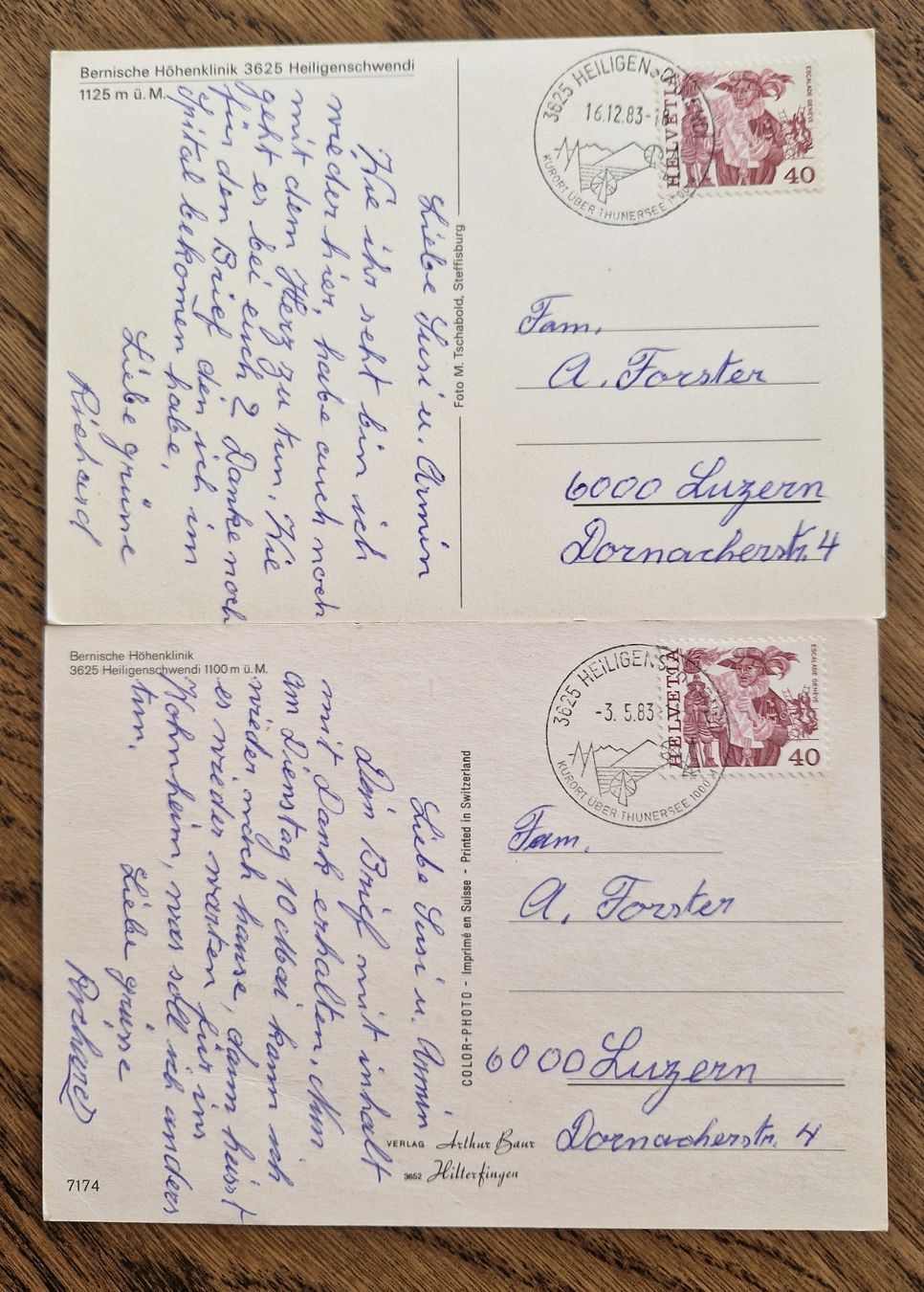 Cartoline postali: 2 AK Bernische Höhenklinik 1983 – Usato da Ebikon venduto da Donar50 1