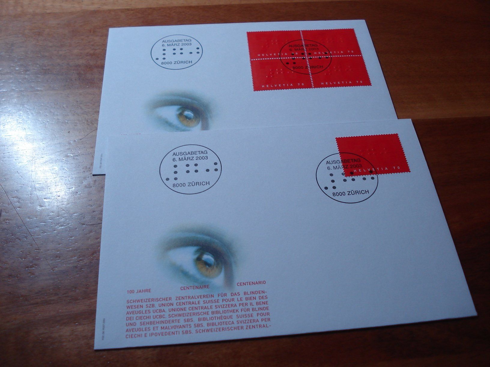 Tous les timbres: Blindenmarke, 2003, FDC Einzel + 4erblock – D'occasion à Niederwil AG par morostahu 1